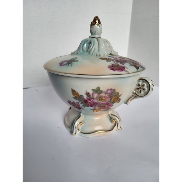 Lot of 2 Antique Porcelain Hand Painted Floral Compote Moriage Gold Dish Japan - Picture 4 of 13